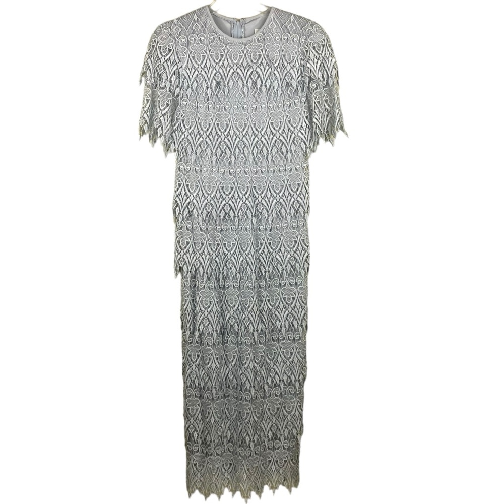 Vintage Cattiva New York Blue Lace Tiered Dress Back Zip Short Sleeved Size 8